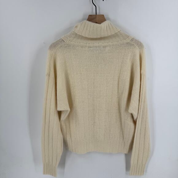 Caudrey Cream Ribbed Turtleneck Sweater Lambswool Angora Blend Women’s L - Picture 2 of 5